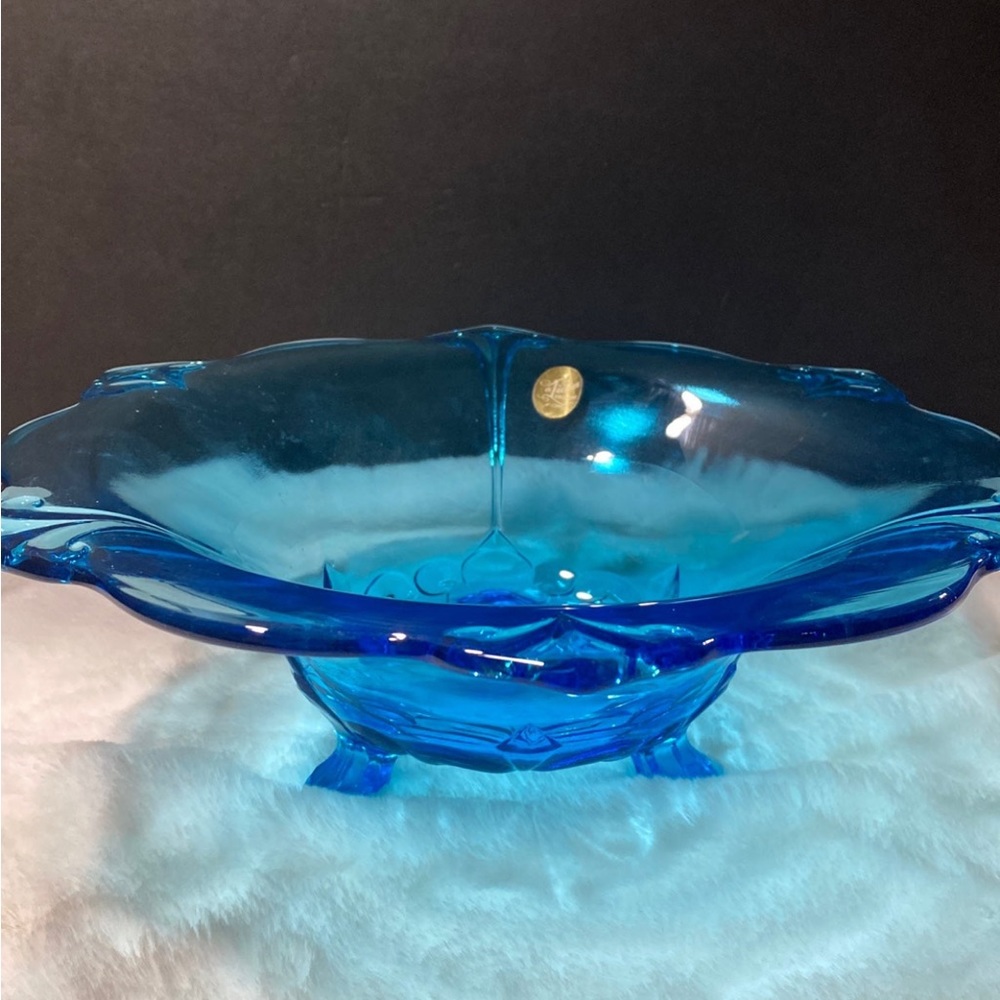 Vintage Tiara Exclusive Blue 3 footed Bowl